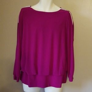 MSK blouse with rhinestones and split sleeves